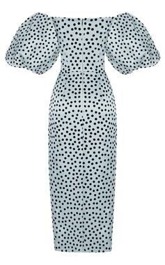 RASARIO Polka Dot Silk Organza Off-Shoulder Midi Wedding Guest Dress IT 44